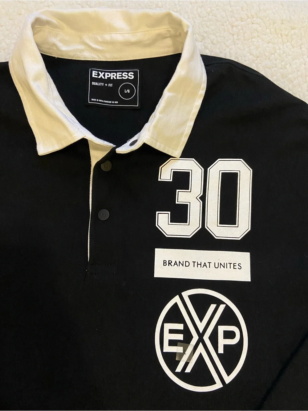 Express Rugby Polo Shirt Black New York Mens Size L Long Sleeve Heavy Weight New